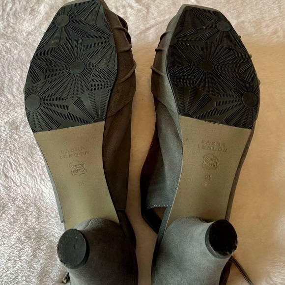 Sacha London LACE Gray Suede Peep Toe Slingback Heels - Picture 9 of 13